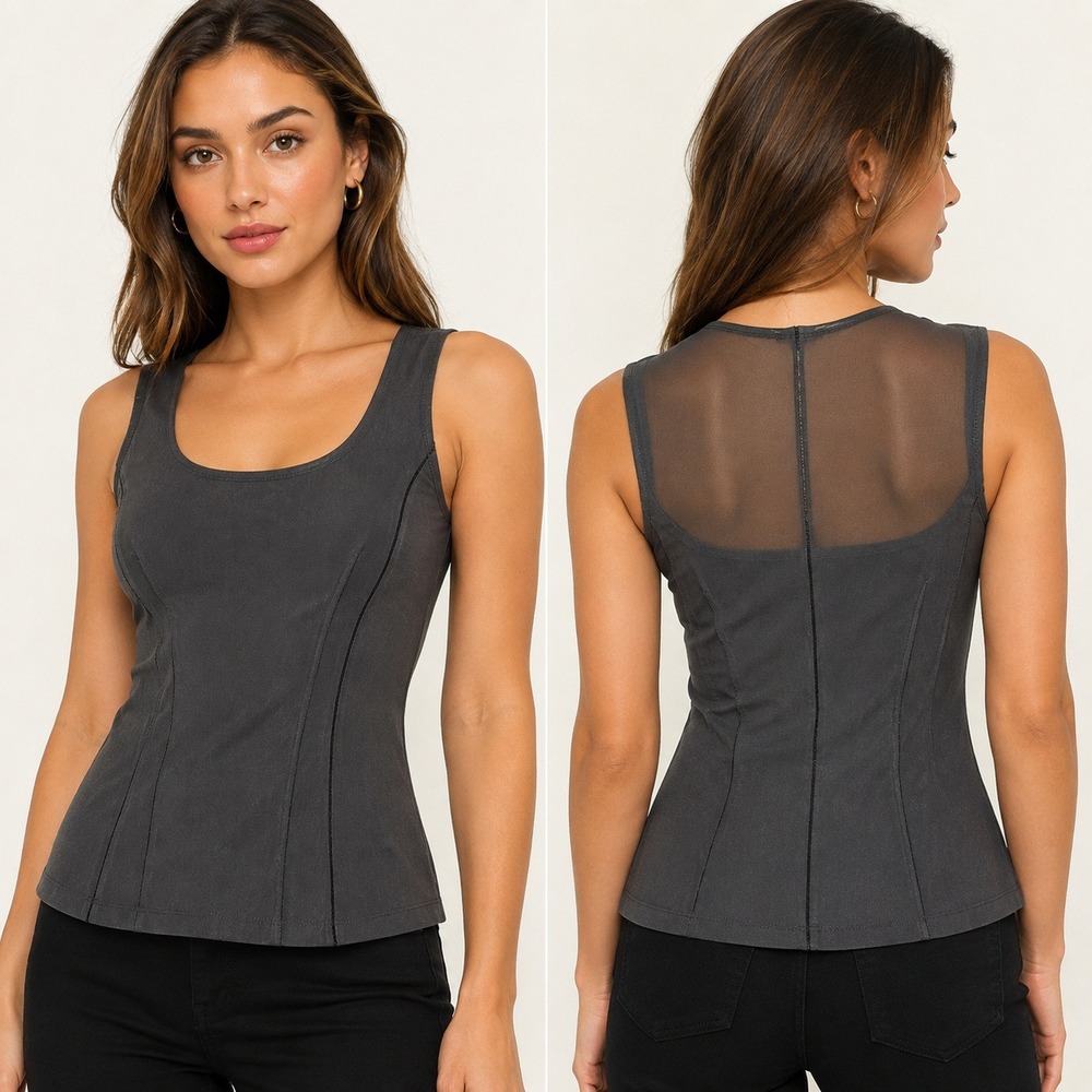 Philosophy di Alberta Ferretti Black Mesh Panel Tank Top Made in Italy
